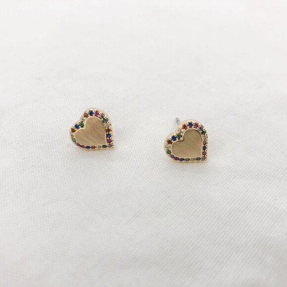 Take Heart Gold Multi Color Stud Earrings NEW - Picture 2 of 5